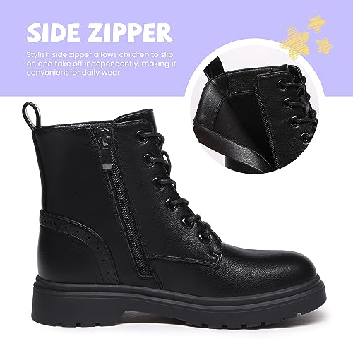 Athlefit Boys Girls Waterproof Combat Boots Lace Up Side Zipper Ankle Booties for Toddler/Little Kid/Big Kid2