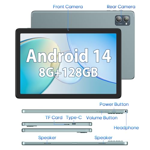Image of 10.1 Inch Android Tablet, Android 14 Tablets with 128GB+8(4+4 Expand) GB, 2.4+5G WiFi Tablet PC with FHD IPS Touch Screen, Dual 13MP+5MP Camera, Dual Stereo Speakers, Bluetooth5.0, GPS