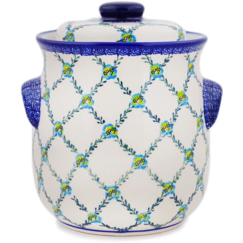 Authentic Polish Pottery Fermenting Crock with Water Seal Airlock in Garden Games Design Handmade in Boles?awiec Poland by Ceramika Dalia + Certificate of Authenticity