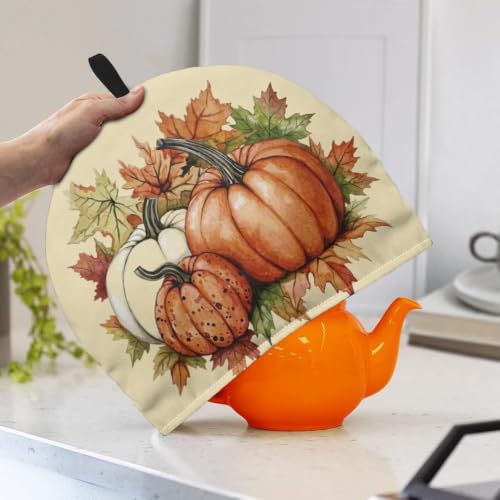 Image of Fall Pumpkins Teapot Cozies Keep Warm Insulated Cozy for Teapots Breakfast Warmer Kettle Cover Autumn Thanksgiving Decor Kitchen Accessories