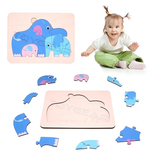 Image of Wooden Elephant Puzzle for Kids | Assemble & Disassemble Toy | Develops Motor Skills, Focus & Logic | Montessori Animal Puzzle Montessori Build & Rebuild Toy Age 2+Years