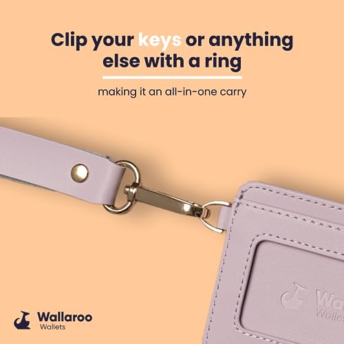 Image of Wallaroo Wallets Premium Leather Women's Wristlet Wallet Slim Card Holder for Credit Cards, ID, and Cash - Minimalist Slim Style with Non-Slip Lining and Wrist Strap Lavender Pink