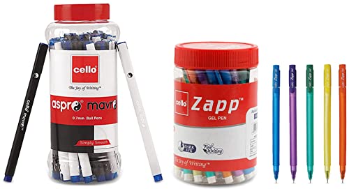 Image of Cello Aspro Mavro Ball Pen | Black Ball Pen | Pack of 50 Zapp Gel Pen | Jar of 25 Gel Pens | Gel Pens Blue