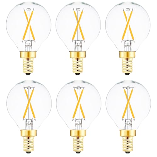 SHUWDKAR E12 Globe LED Bulb 25 Watt Equivalent Candelabra Base Round Bulb, G16.5 LED 2W Dimmable Warm White 2700K Clear Glass, Pack of 6