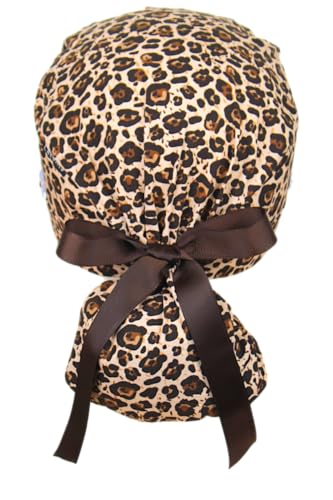 Image of Scrub Cap for Women and Men, Ponytail Scrub Caps, Working Hat, Head Cover with Ribbon Ties and Buttons, Long Hair