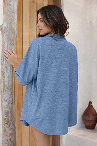 Ekouaer Waffle Knit Lounge Sets for Women Short Sleeve Pajamas Button Down Pjs Oversized Loungewear Shorts Set3