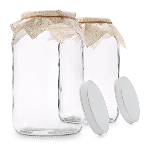 Large Glass Jars With Lid - Wide Mouth 1 Gallon Glass Jar With Lid - Glass Gallon Jar For Kombucha & Sun Tea - Gallon Mason Jars Are Large Glass Jars With Lids 1 Gallon For Food Storage - 2 Pack #TOP1