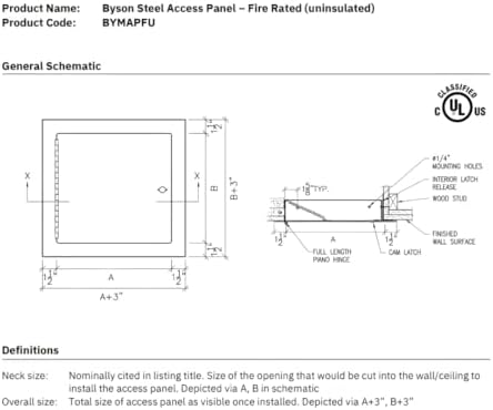 Byson Steel Access Panel 12" x 12" - ULC Fire Rated, Wall only, White Powder-Coated Metal, Uninsulated, Made in Canada — view 7