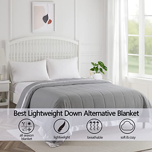 Comflive Queen Size Blanket - Lightweight Blanket - Down Alternative Blanket With Satin Trim - Grey Blanket For All Seasons 90"X90" (Grey, Full/Queen) #TOP1