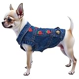 Strawberry Dog Jean Jacket Blue Denim Dog Clothes for Small Dogs,Shih tzu Clothes Machine Washable Outfits