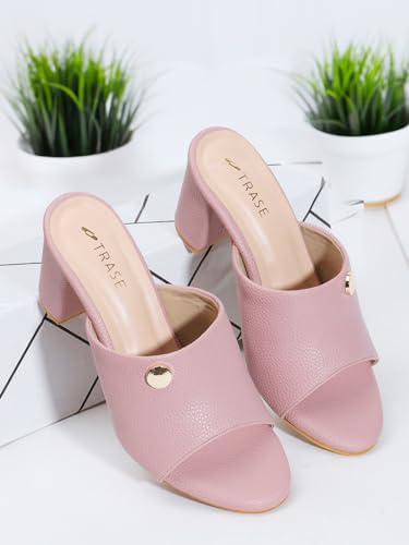Image of TRASE Women's Slip-On Block Heels Sandals| Fashionable Sandals for Women & Girls | Light weight, Soft Footbed, Comfortable & Stylish - (47068)