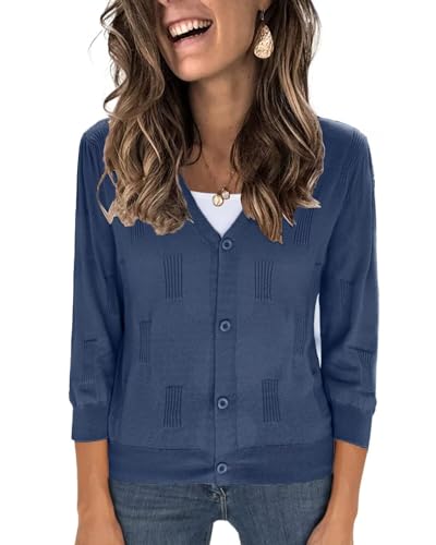 3/4 Sleeve Cardigan for Women Lightweight Summer Cardigan Open Front Cropped Shrugs Knit Sweater Tops2