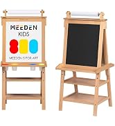 MEEDEN Chevalet d'art pour enfants, chevalet en bois double face tout-en-un, ensemble de chevalet d'art pour enfants avec rouleaux de papier, chevalet magnétique avec tableau blanc et tableau noir
