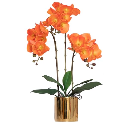 Artificial Orchid Flowers Real Touch Faux Flower in Vase Centerpiece Decor
