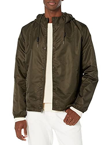 Levi's Men's Flight Satin Hooded Coaches Jacket, Olive Printed Lining, Medium #TOP15