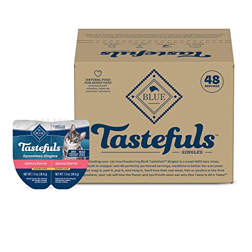 Image of Blue Buffalo Tastefuls Spoonless Singles Natural Wet Cat Food Pate, 2.6-oz Twin-Pack Trays, Salmon Entree (24 Count)