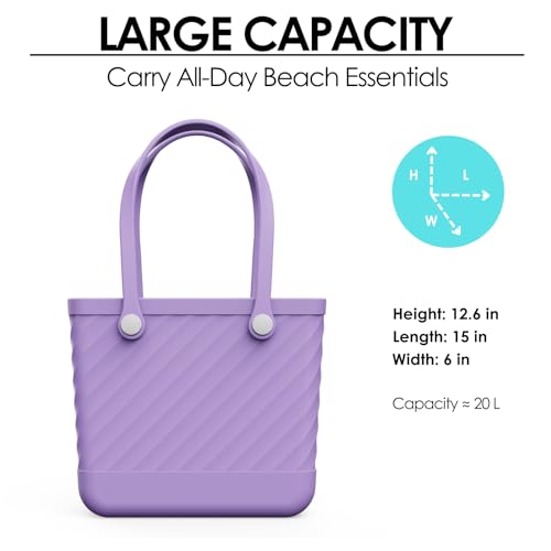 Beach Bag Rubber Tote for Women – Medium Waterproof Sandproof Leakproof with Zipper Pocket for Travel Pool Boat Gym3