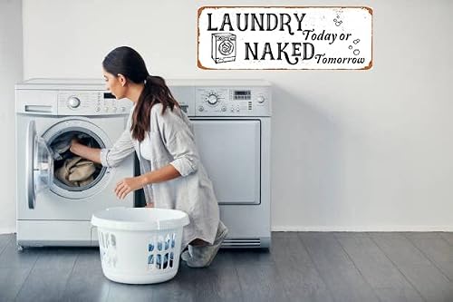 Laundry Today Or Naked Tomorrow Sign,Vintage Laundry Sign Room Accessories,16" X 6" Aluminum Sign Wall Art For Wash Room,Bathroom Decor,Laundry Room Vintage Metal Sign Laundry Room Decorative Signs Wash Room Home Decor Art Signs #TOP1