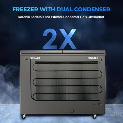 Image of Haier HFC-350CET, Double Door Combo Freezer (Half Cooler & Half Freezer Combo), Freeze & Chill together, Dual Condenser, Metal liner & 4 Years Comprehensive Warranty (Titanium Grey)