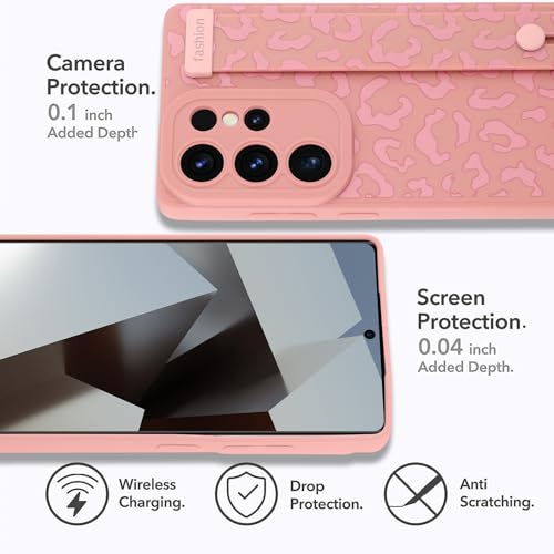 Image of Compatible with Samsung Galaxy S25 Ultra Case with Strap Wrist Pink