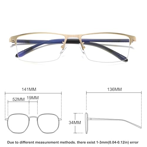 Image of Anti Blue Light Glasses Metal Frames Rectangle Semi-Rimless Computer Gaming Eye-glasses Clear Lens