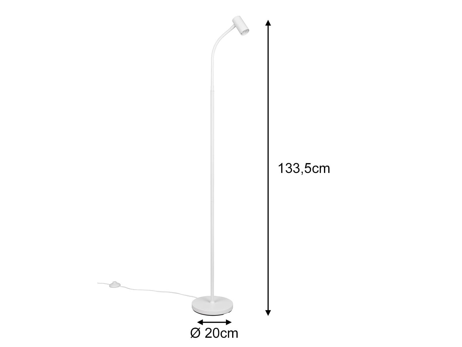 meineWunschleuchte Wąska lampa stojąca, biała, możliwość ściemniania, elastyczna regulacja punktowa, wysokość 133,5 cm