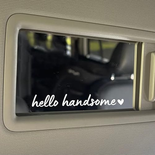 Image of Set 3Pcs Hello Handsome Rearview Mirror Decal Cute, Inspiration Sticker for Men, Funny Selflove Water Bottle Laptop Sticker Vinyl Waterproof 4x0.6 Inches Car Decal Gift for Boy Mom Dad Friend