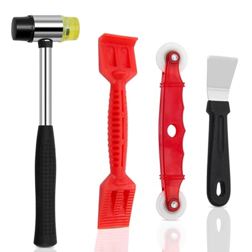 GIONAR 4PCS Window Glazing Tool Kit - Heavy-Duty Glazing Hammer Glazing Shovel Paddle & Red Window Roller for Efficient Window Fitting Bead Removal & Deglazing - Complete Glazing Tools Set