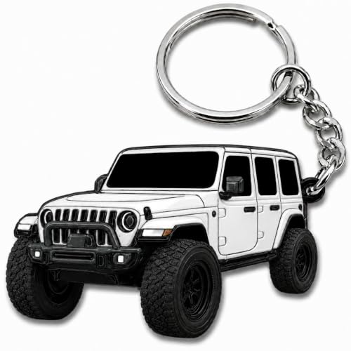 FOUR WHEEL BEAST Jeep Wrangler Keychain - Officially Licensed Jeep Rubicon Accessories JL Key Chain JKU 2024 2023 (White)