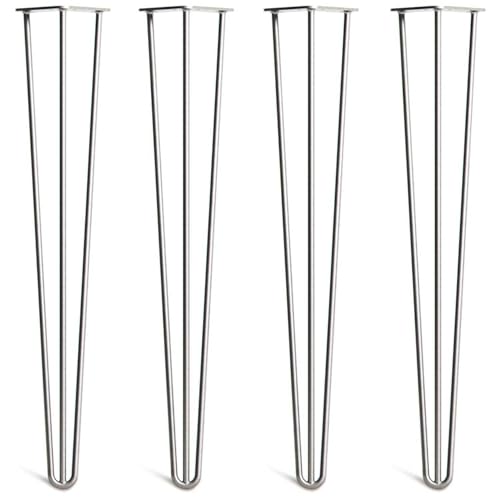[HLC] Lot de 4 Pieds de Table Hairpin – Construction en Acier Double Soudure avec Vis, Guide de Montage et Patins de Protection Inclus (Valeur 9€)[Acier Brut, 71cm, Triple tiges, 10mm]