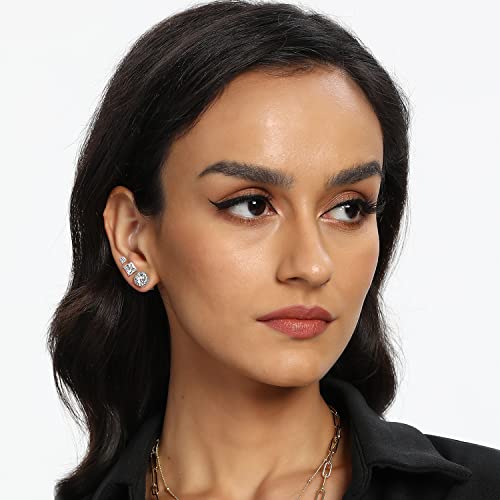 Pendientes de oro de 18k con circonitas cúbicas redondas y cuadradas 3