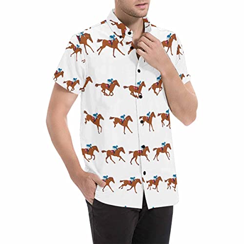 Interestprint Men's Ha-Waiian Races Horse S-Ummer T-Shirt Shirts Stand Collar Beach Top Xl #TOP3