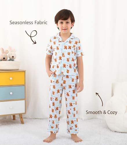 Image of Toddler Boys Girls Clothes Set Viscose from Bamboo Home Outfit Button Down Top Clothing Sets Soft with Pockets 2-5T