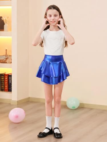 Image of Haloumoning Girls Metallic Skater Skort Kids Shiny Scooter Skirt 4-14 Years