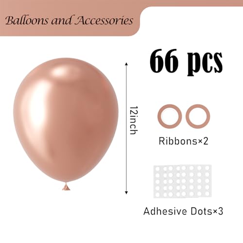 Image of Voircoloria Metallic Rose Gold Balloons, 66pack 12inch Chrome Rose Gold Latex Party Balloons for Birthday Baby Shower Valentine's Day Graduation Wedding Gender Reveal Anniversary Party Decorations