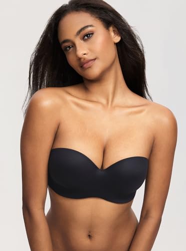 Image of DOBREVA Women's Strapless Lightly Lined Underwire Bra Padded Seamless Stay Put Convertible for Big Bust