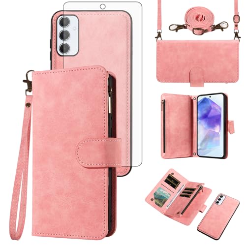 Housse Samsung Galaxy A55 5G protection verre trempé et étui portefeuille amovible