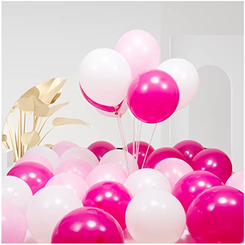 Image of 300 Pack Pink and White Balloons 12 inch White Hot Pink Latex Party Balloon Bulk for Various Party Events Decorations