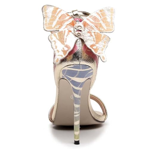 Women's Gold Sparkly Stiletto Heels - Butterfly Back Open Toe Ankle Strap Dress Sandals, Sexy High Heel Pumps for Party Wedding Evening Prom3
