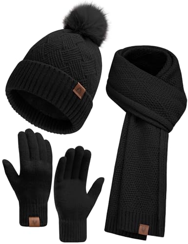 heekpek Hat Scarf and Gloves Set for Women Ladies Gift Sets in Box Beanie Hats with Pom Pom Warm Thermal Fleece Lined, Touch Screen Gloves Long Scarf 3 PCS Winter Set, Black heekpek Hat Scarf and Gloves Set for Women Ladies Gift Sets in Box Beanie Hats with Pom Pom Warm Thermal Fleece Lined, Touch Screen Gloves Long Scarf 3 PCS Winter Set, Black