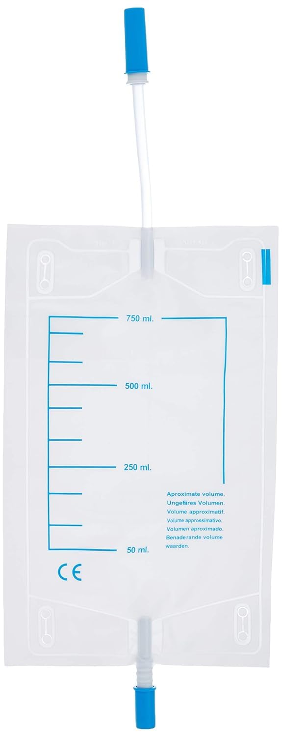Sacca Urine da Gamba Tubo con Valvola Antireflusso, 750cc, 35 cm Diametro, 30 Pezzi, Trasparente - Farmaseven