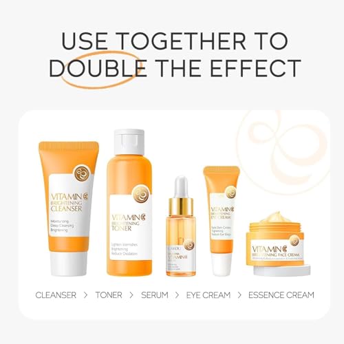 Vitamin C Skincare Set, 5-In-1 Skincare Gift Set With Cleanser, Toner, Face Serum, Face Cream, And Eye Cream, Skin Care Products For Teen Girls, Long-Lasting Moisturizing Skincare Set For Women Men - Image 5