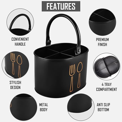 Image of Metal Spoon Stand for kitchen Steel | Cutlery Holder | Spoon Holder | Cutlery stand | Spoon organiser for kitchen - 12 months warranty (Black)