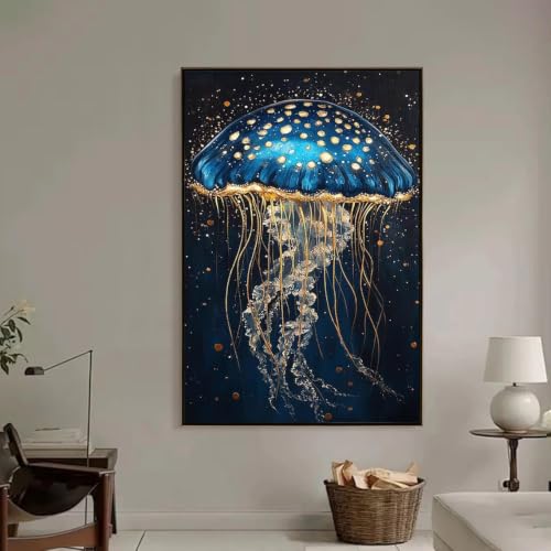 Cuadro de medusas azules para decorar un salón moderno 4