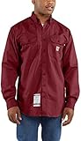 Carhartt Men's FR Twill LS Shirt, Dark Crimson, Large Tall
