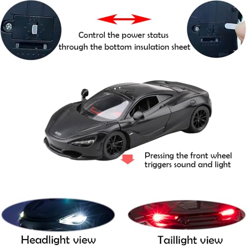 Auto negro de juguete McLaren 720s escala 1:32 miniatura 3