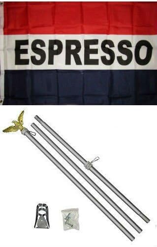 3x5 Advertising Espresso Red White Blue Flag Aluminum Pole Kit Set - Party Decorations Supplies For Parades - Prime Outside, Garden, Men Cave Decor Flag