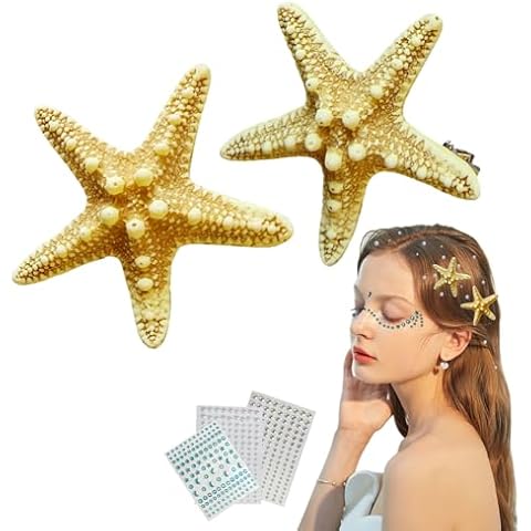 Starfish Hair Clips and Facial Glitter Decoration Set -5 in 1 -Mermaid Hair Clips Accessories - Starfish Hair Accessories for Girls Women Cover