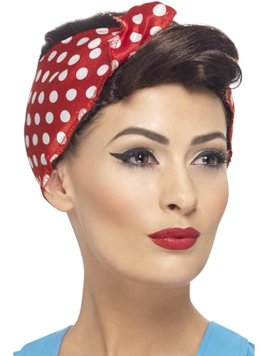 Smiffys 40s Rosie Wig, Brown with Headscarf, 1940's Wartime Fancy Dress, 1940s Dress Up Wigs, Brown/Red/White
