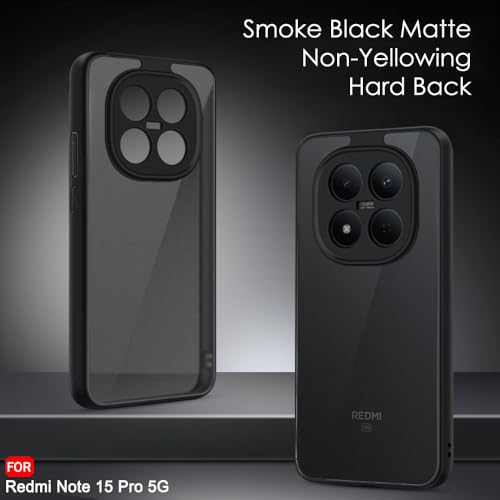 Image of TheGiftKart Hybrid Shockproof Back Cover Case for Mi Redmi Note 15 Pro 5G | Camera Protection Module | Hard Back Cover Case for Redmi Note 15 Pro (PC & TPU, Translucent Smoke Matte Back, Black Sides)